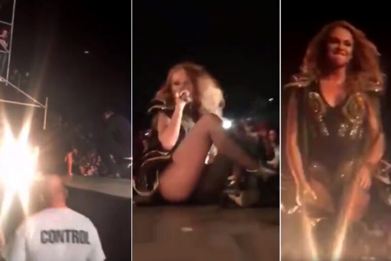 El guamazo de Paulina Rubio al caer de un escenario