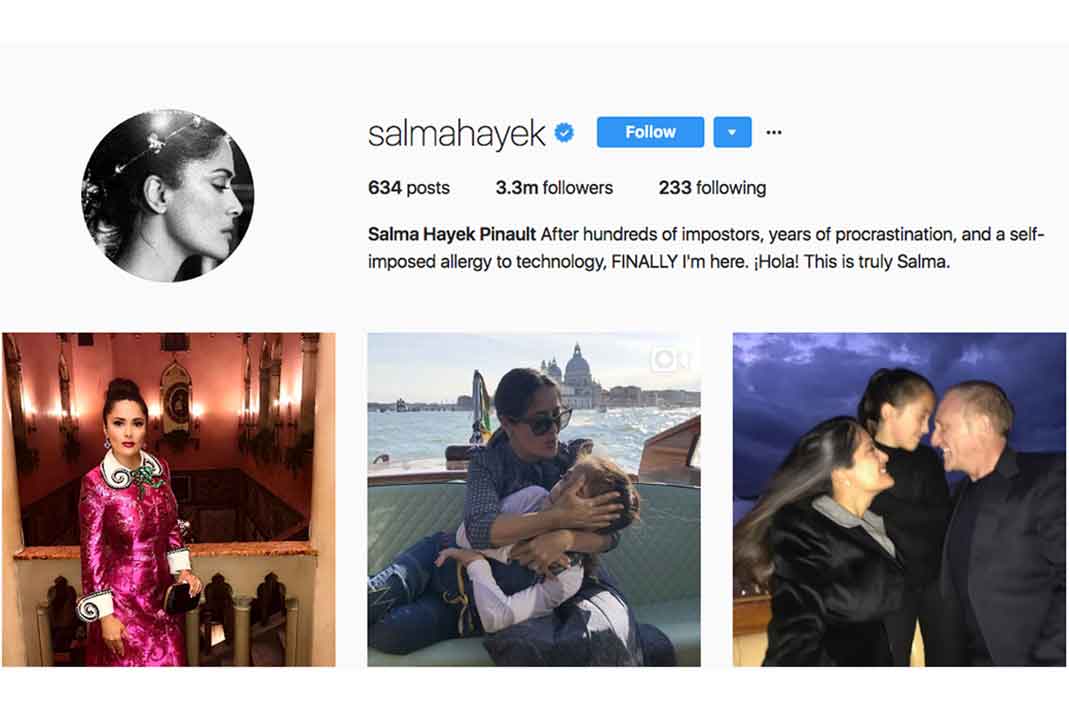 La cuenta de Instagram de Salma Hayek