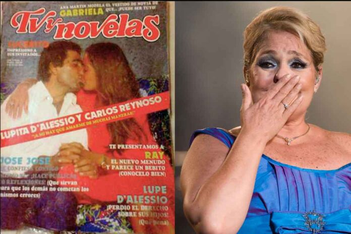 Lupita D'Alessio en uno de sus conciertos en México y la portada de una revista donde aparece con Carlos Reinoso.