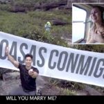 Chyno de rodillas mostraba el anillo, mientras Natasha desde el helicóptero veía su petición de matrimonio