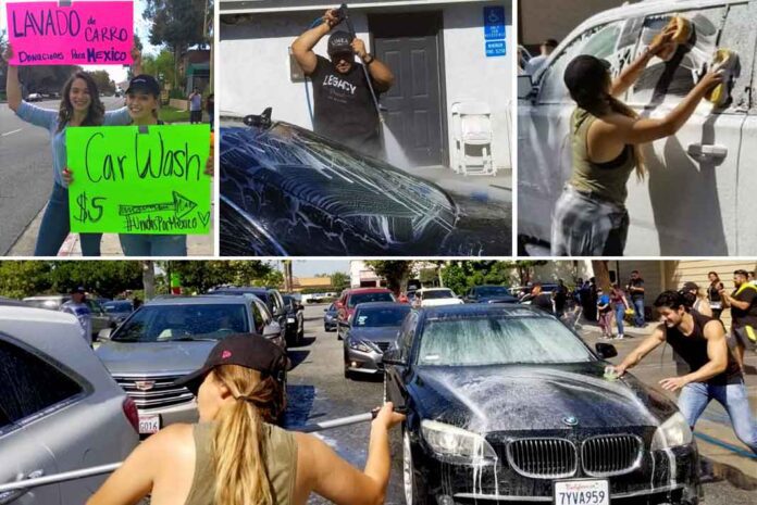 Durante dos días, en diferentes puntos de la ciudad, la familia Rivera se puso a lavar autos para recaudar fondos para los damnificados por el temblor en México