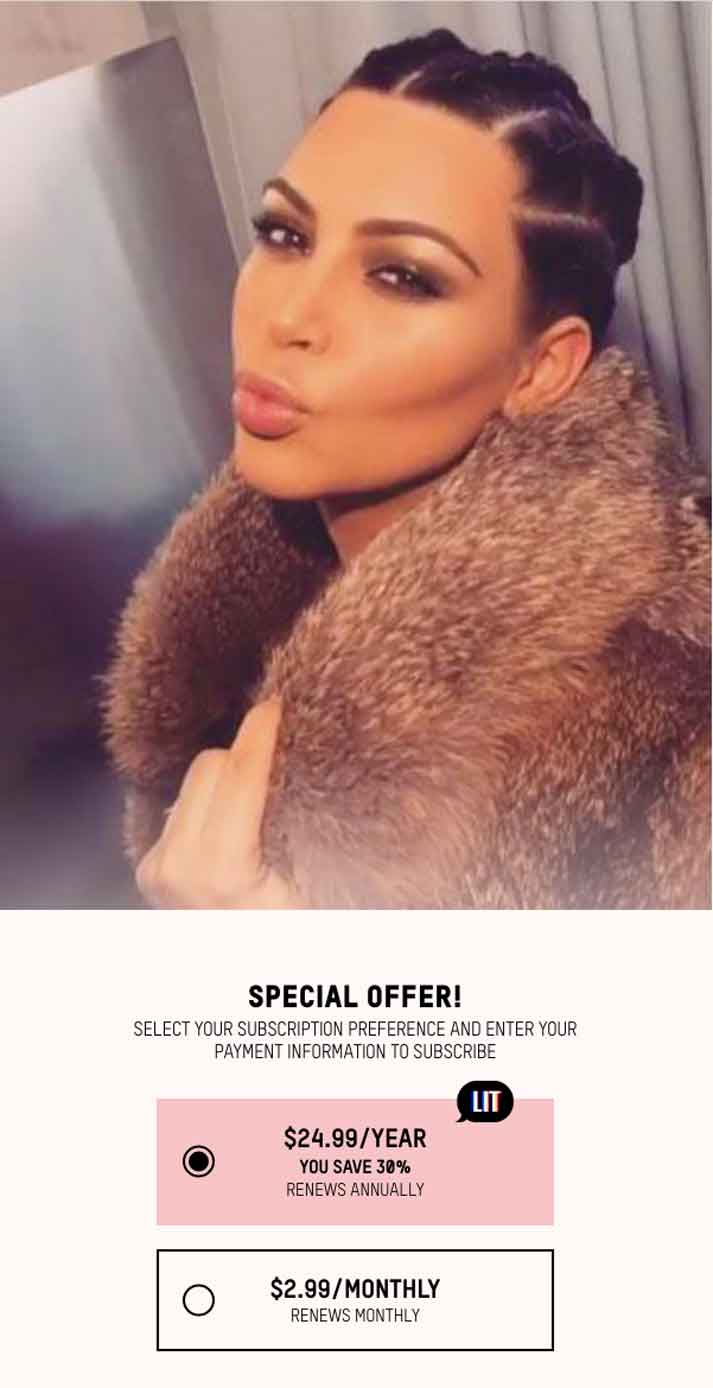 Kim Kardashian cobra por entrar a su página web $2.99 al mes o $24.99 al año