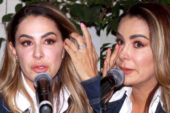 Ninel llorando en la rueda de prensa donde negó consumir cocaína