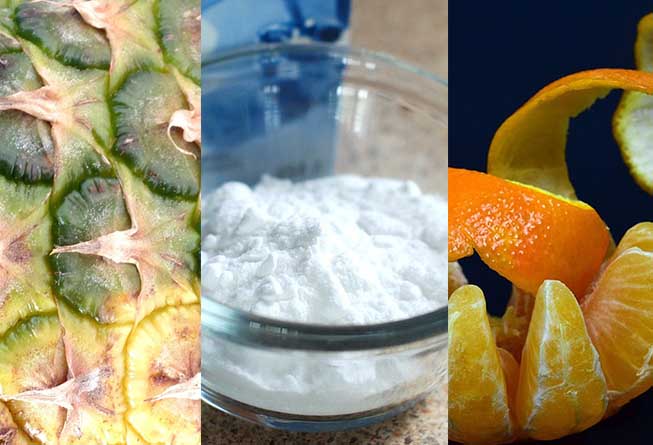 Bicarbonato de sodio y cáscara de mandarina y de piña