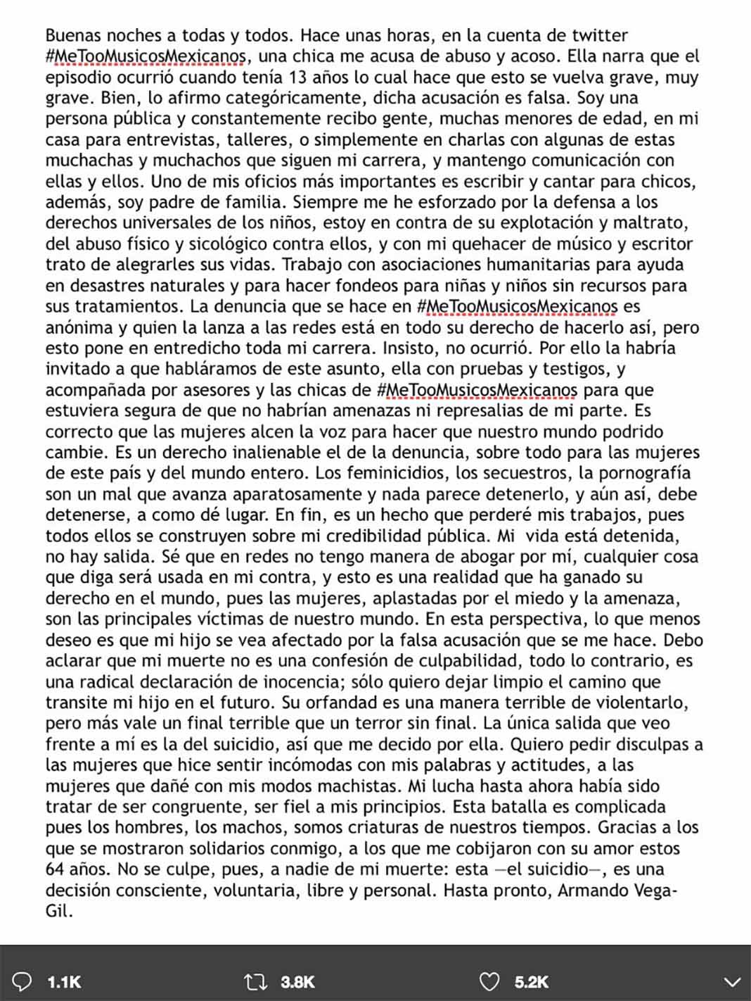 Esta es la emotiva carta del integrante de Botellita de Jerez