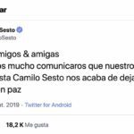En la cuenta de Twittter de Camilos Sesto se publicó el mismo mensaje
