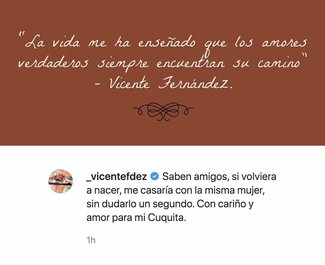 El mensaje de amor de Vicente Fernández a su esposa en su