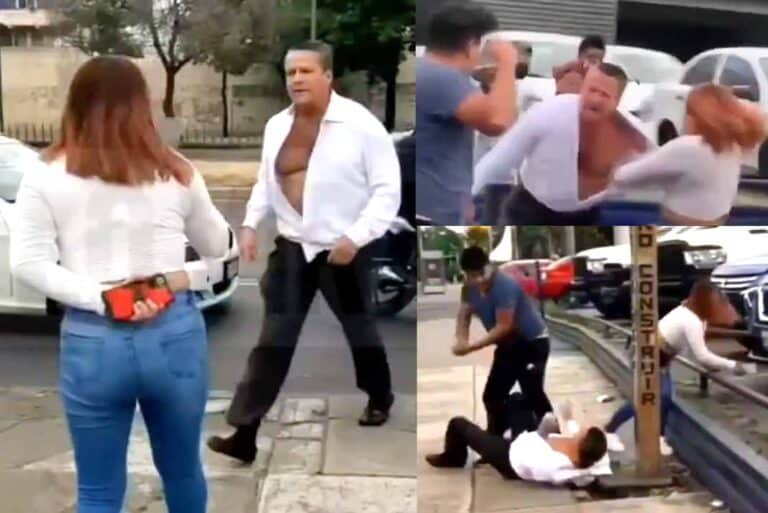 Alfredo Adame protagoniza pelea callejera con una mujer y termina en el piso