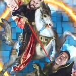 La producción mostró una pintura que representa a San Jorge, con la cara de Jorge Losa, derrotando a una bestia que amenazaba a un pueblo, con la cara de Sergio Mayer