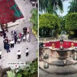 La haciendo donde se realizó la boda tiene una piscina y una fuente que fueron llenadas con pétalos de rosas rojas, el color que predominó en la decoración
