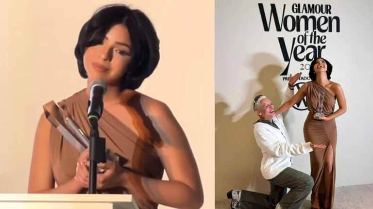 Captan a Ángela Aguilar persignándose antes de recibir su premio de Mujer del Año