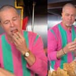 Mientras era el turno de los otros actores, Brad no desaprovechaba el tiempo disfrutando de chicharrón y la carne al pastor
