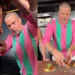Al actor se le cayó el trompo de carne cuando lo estaba fileteando, pero luego se sirvió unos buenos tacos