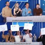 Los actores de la nueva cinta de "Los 4 Fantásticos", Ebon Moss-Bachrach (de izq. a der.) Vanessa Kirby, Pedro Pascal y Joseph Quinn, compitieron contra la familia Capetillo: Eduardo, Biby, Lalo y Ana Paula
