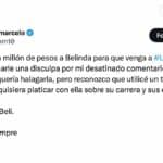 Después, según él como arrepentimiento, publicó otro donde le ofrece a la cantante 1 millón de pesos por ir a su podcast
