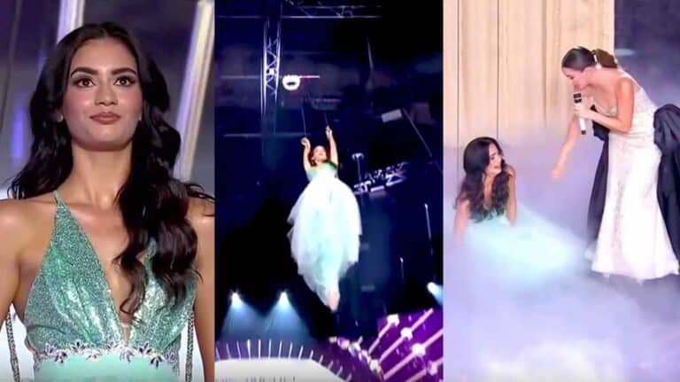 Semifinalista de Miss Universe Latina sufre aparatosa caída desde más de 3 metros de altura