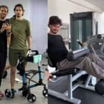 Aún visiblemente delgado y con andadera, el actor mostró rutinas de ejercicios que tuvo que hacer para recuperar sus movimientos luego de 81 días en coma inducido