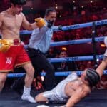 Al minuto 1:21, cuando todavía faltaban 1:39 para que finalizara el primer round, Aarón noqueó a Mario, dando por terminada la pelea